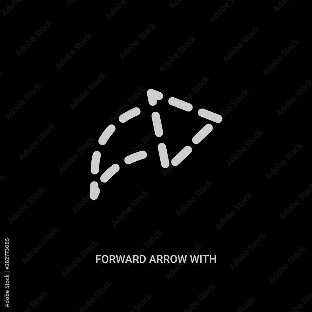 white forward arrow with broken line vector icon on black background. modern flat forward arrow with broken line from ui concept vector sign symbol can be use for web, mobile and logo.