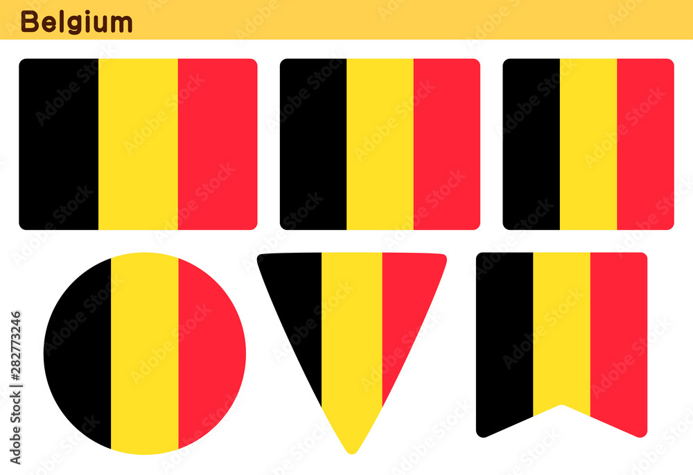 Fototapeta premium 「ベルギーの国旗」6個の形のアイコンデザイン