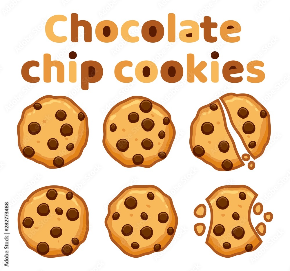 vector set of chocolate chip cookies vector set of chocolate chip cookies