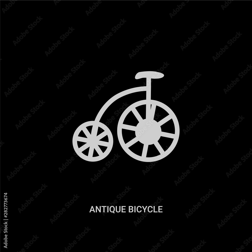white antique bicycle vector icon on black background. modern flat antique bicycle from transport concept vector sign symbol can be use for web, mobile and logo.