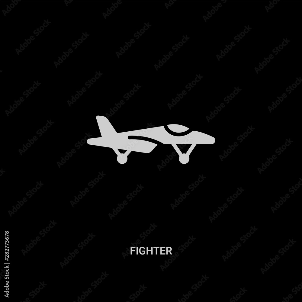 white fighter vector icon on black background. modern flat fighter from transport concept vector sign symbol can be use for web, mobile and logo.
