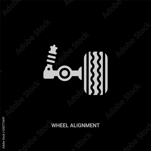 white wheel alignment vector icon on black background. modern flat wheel alignment from transportation concept vector sign symbol can be use for web, mobile and logo.