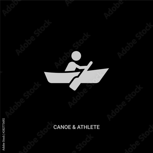 white canoe & athlete vector icon on black background. modern flat canoe & athlete from transport concept vector sign symbol can be use for web, mobile and logo.