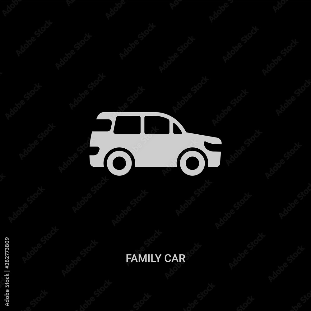 white family car vector icon on black background. modern flat family car from transport concept vector sign symbol can be use for web, mobile and logo.