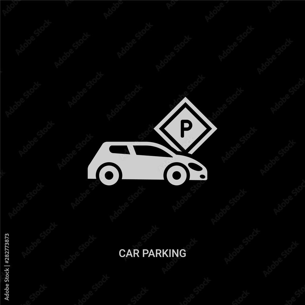 white car parking vector icon on black background. modern flat car parking from transport concept vector sign symbol can be use for web, mobile and logo. white car parking vector icon on black background. modern flat car parking from transport concept vector sign symbol can be use for web, mobile and logo.