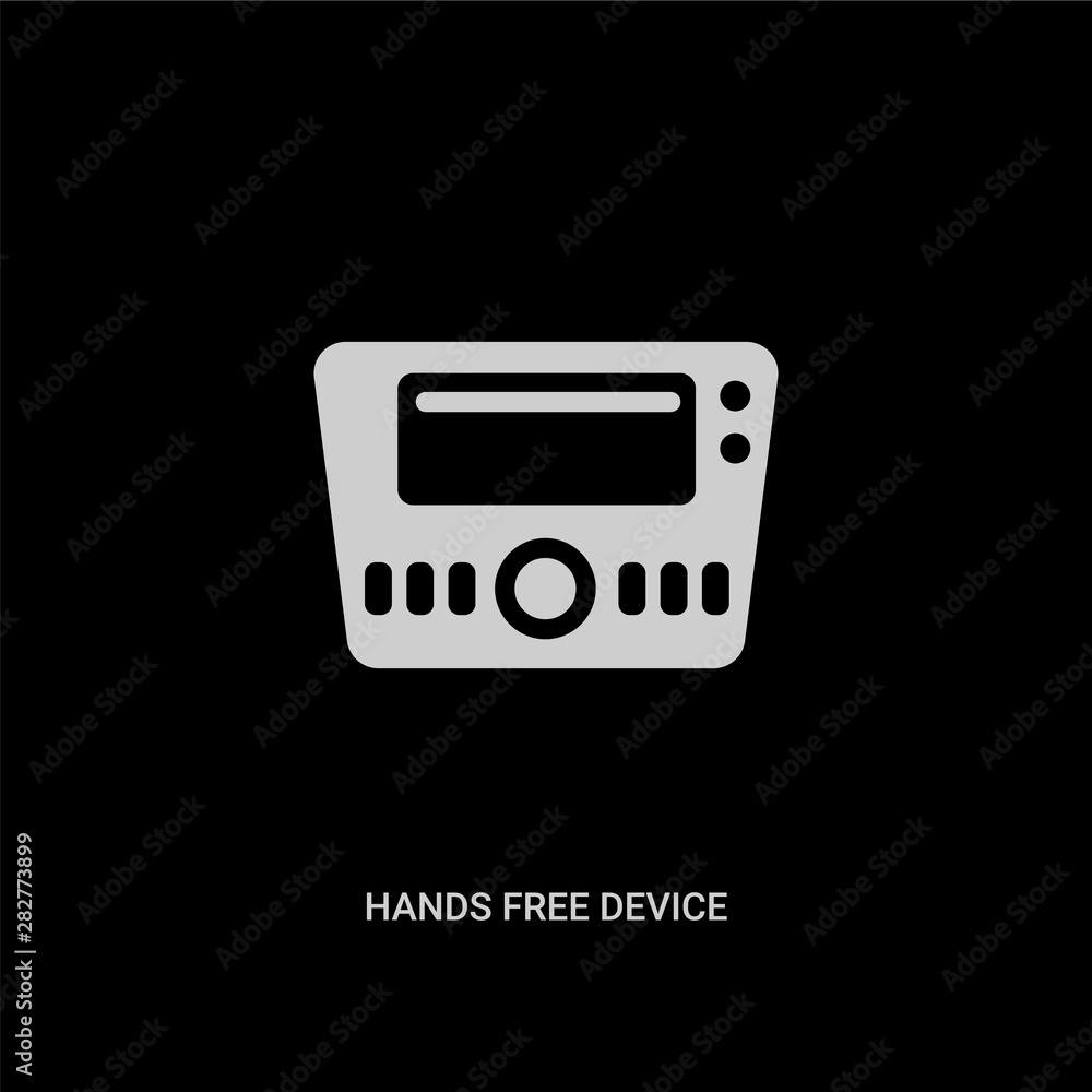 white hands free device vector icon on black background. modern flat hands free device from transport concept vector sign symbol can be use for web, mobile and logo. white hands free device vector icon on black background. modern flat hands free device from transport concept vector sign symbol can be use for web, mobile and logo.