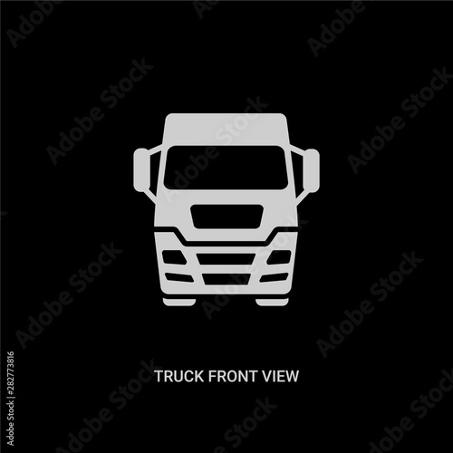 white truck front view vector icon on black background. modern flat truck front view from transport concept vector sign symbol can be use for web, mobile and logo.