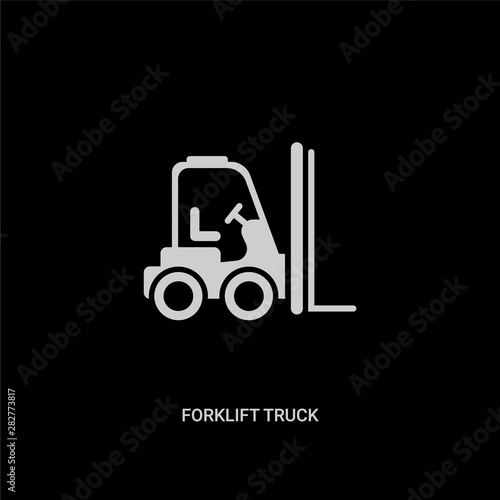 white forklift truck vector icon on black background. modern flat forklift truck from transport concept vector sign symbol can be use for web, mobile and logo.
