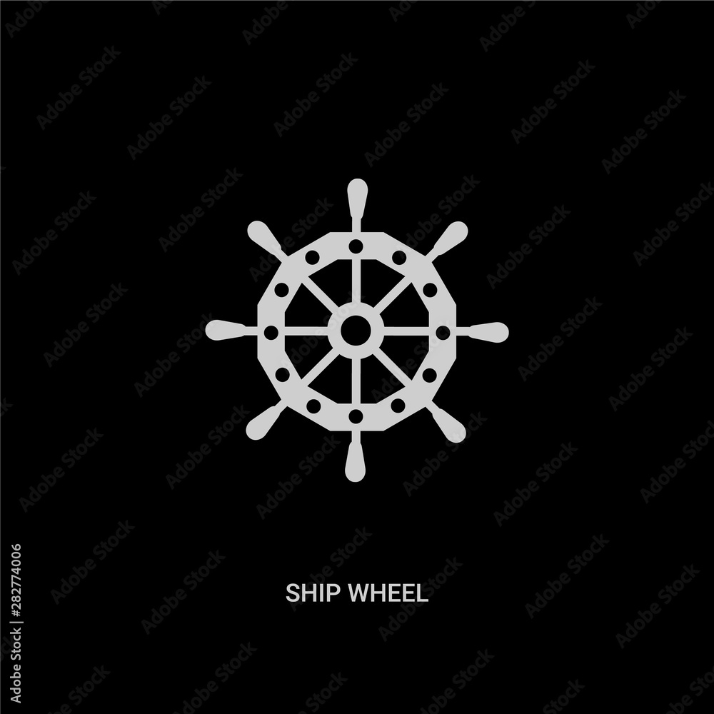 white ship wheel vector icon on black background. modern flat ship wheel from transport concept vector sign symbol can be use for web, mobile and logo.