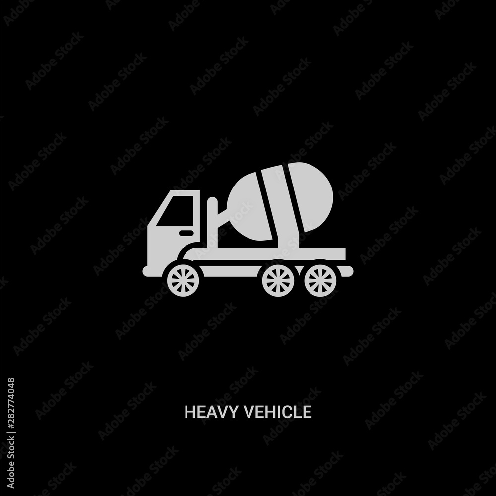 white heavy vehicle vector icon on black background. modern flat heavy vehicle from transport concept vector sign symbol can be use for web, mobile and logo.