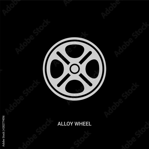white alloy wheel vector icon on black background. modern flat alloy wheel from transport concept vector sign symbol can be use for web, mobile and logo.