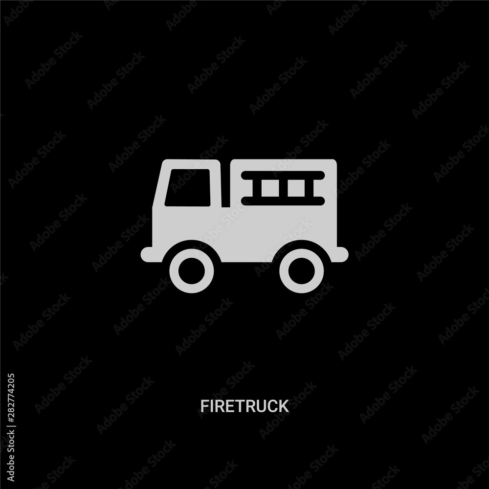 white firetruck vector icon on black background. modern flat firetruck from tools and utensils concept vector sign symbol can be use for web, mobile and logo. white firetruck vector icon on black background. modern flat firetruck from tools and utensils concept vector sign symbol can be use for web, mobile and logo.