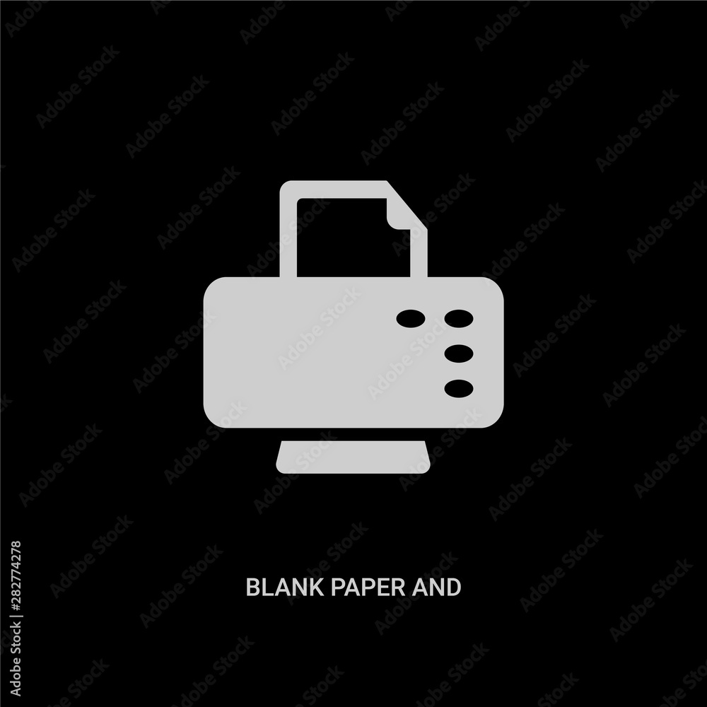 white blank paper and printer vector icon on black background. modern flat blank paper and printer from tools and utensils concept vector sign symbol can be use for web, mobile logo. white blank paper and printer vector icon on black background. modern flat blank paper and printer from tools and utensils concept vector sign symbol can be use for web, mobile logo.