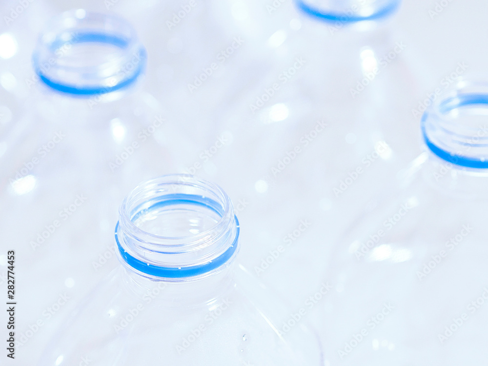 Plastic bottles close up shot.