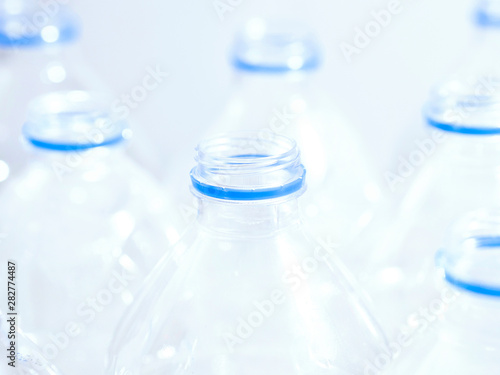 Water plastic bottles close up.