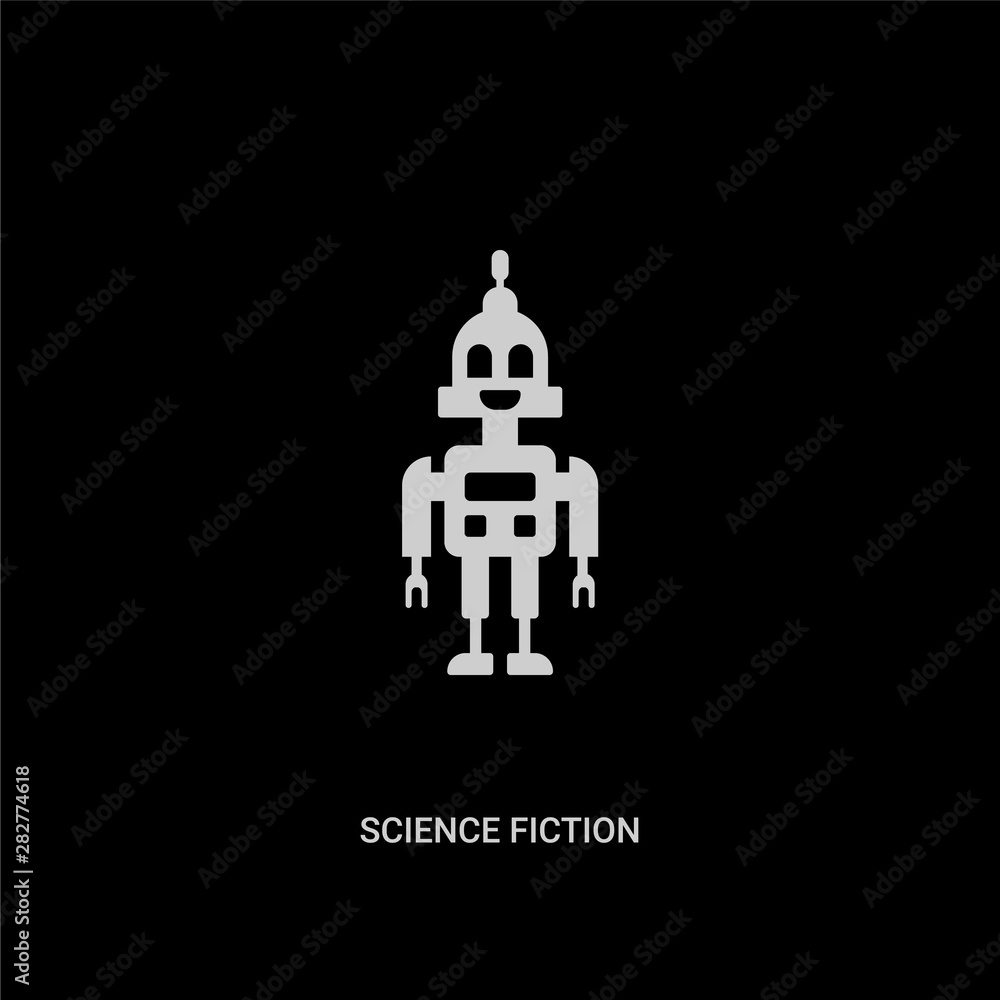 white science fiction vector icon on black background. modern flat science fiction from technology concept vector sign symbol can be use for web, mobile and logo. white science fiction vector icon on black background. modern flat science fiction from technology concept vector sign symbol can be use for web, mobile and logo.