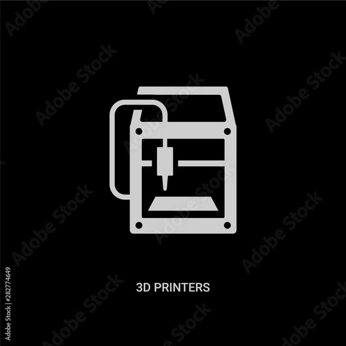 white 3d printers vector icon on black background. modern flat 3d printers from technology concept vector sign symbol can be use for web, mobile and logo.