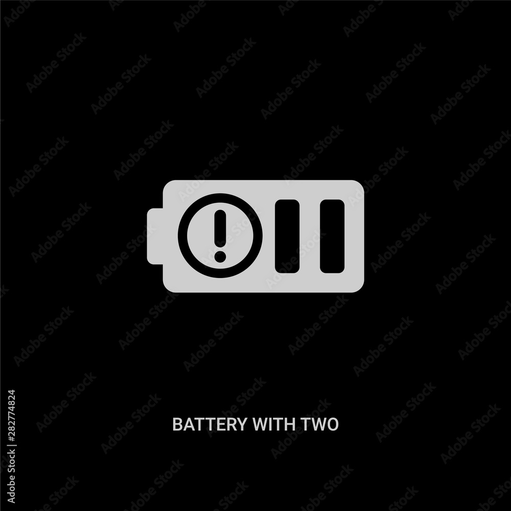 white battery with two bars vector icon on black background. modern flat battery with two bars from technology concept vector sign symbol can be use for web, mobile and logo. white battery with two bars vector icon on black background. modern flat battery with two bars from technology concept vector sign symbol can be use for web, mobile and logo.
