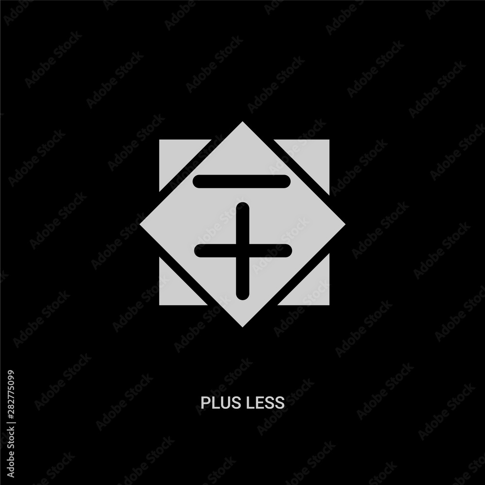 white plus less vector icon on black background. modern flat plus less from signs concept vector sign symbol can be use for web, mobile and logo. white plus less vector icon on black background. modern flat plus less from signs concept vector sign symbol can be use for web, mobile and logo.