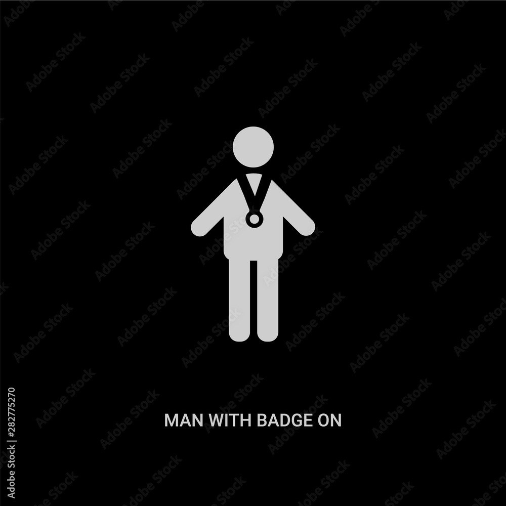 white man with badge on his cheast vector icon on black background