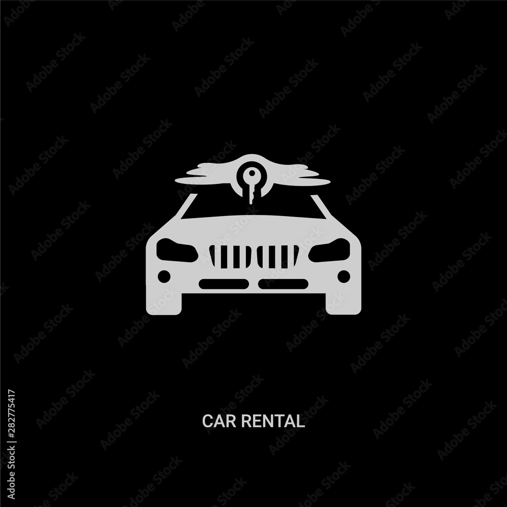 white car rental vector icon on black background. modern flat car rental from signs concept vector sign symbol can be use for web, mobile and logo.