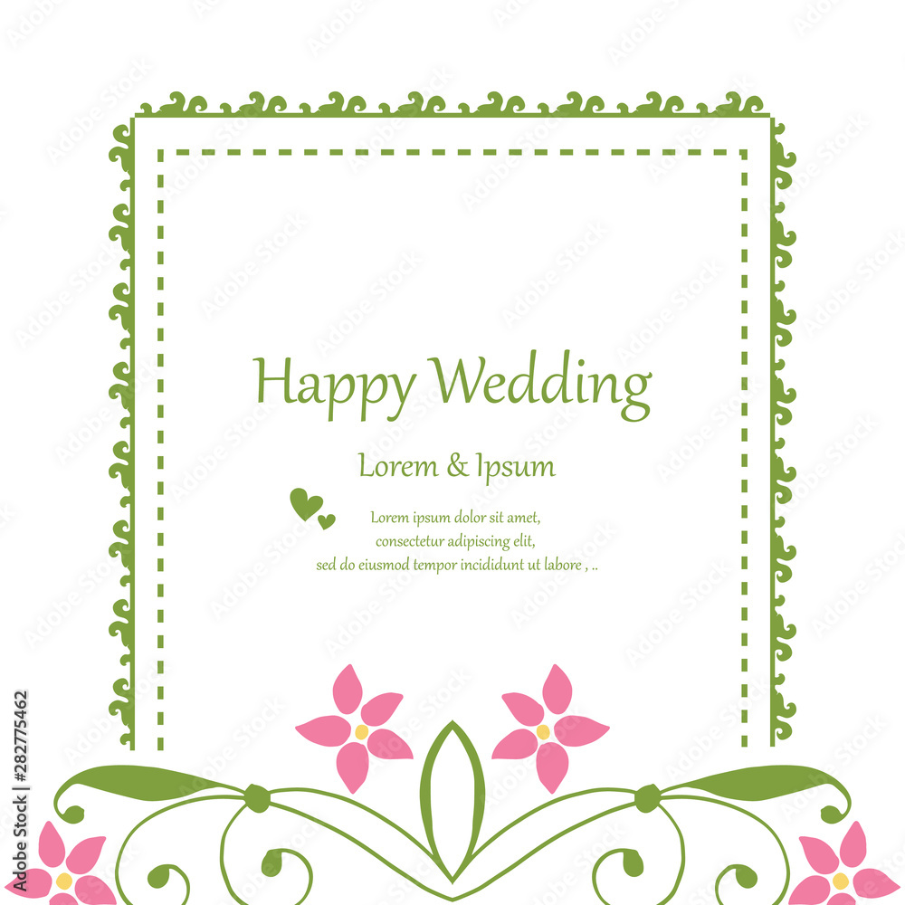 Vintage frame, design element flower frame, invitation card happy wedding. Vector