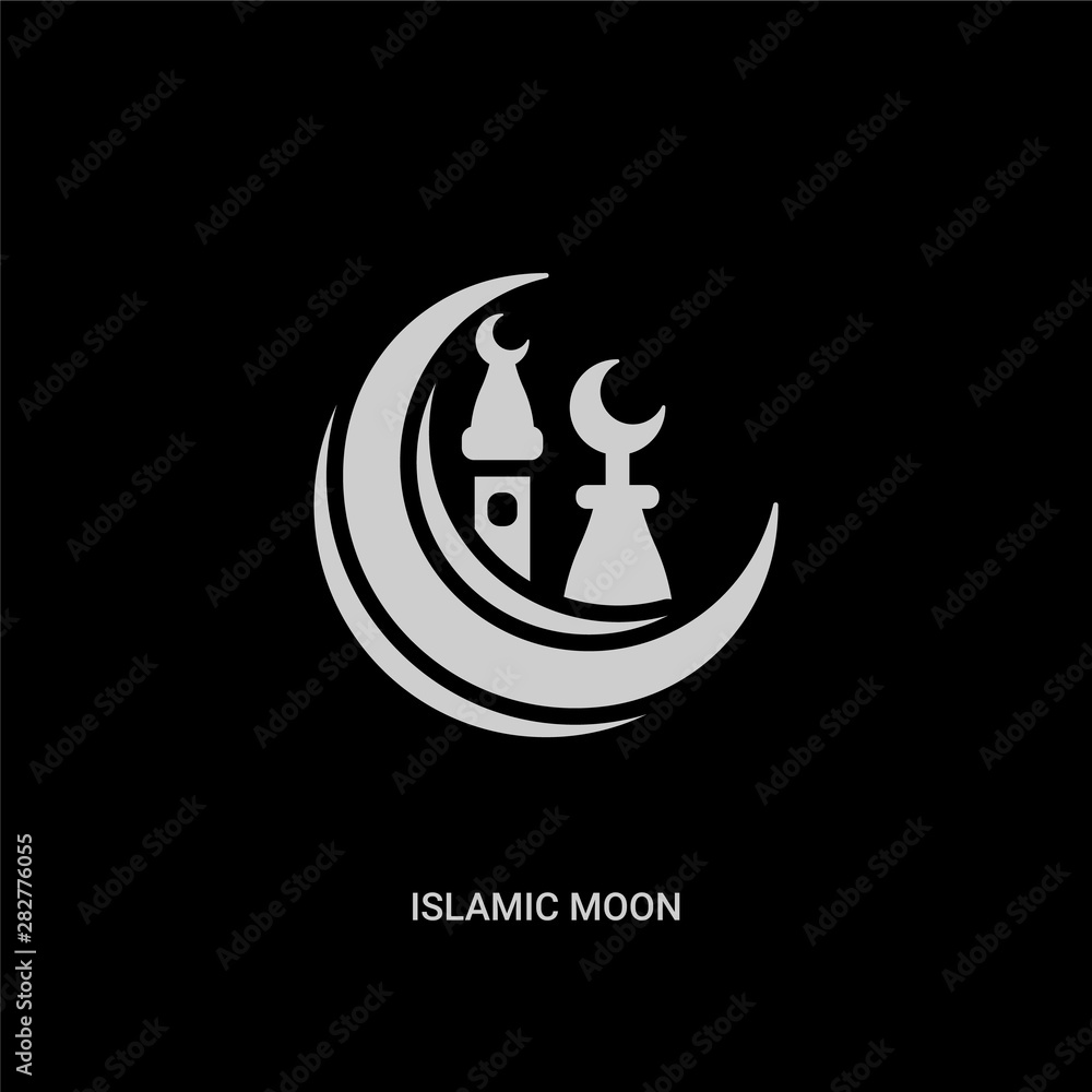 Obraz premium white islamic moon vector icon on black background. modern flat islamic moon from shapes concept vector sign symbol can be use for web, mobile and logo.
