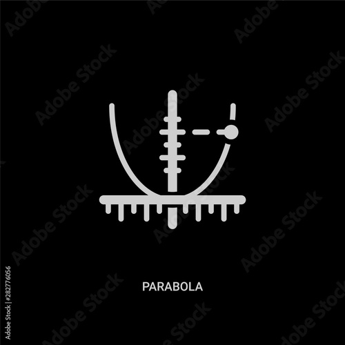 white parabola vector icon on black background. modern flat parabola from shapes concept vector sign symbol can be use for web, mobile and logo.