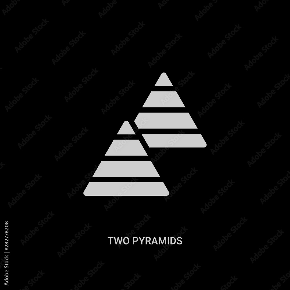 white two pyramids vector icon on black background. modern flat two pyramids from seo and web concept vector sign symbol can be use for web, mobile and logo. white two pyramids vector icon on black background. modern flat two pyramids from seo and web concept vector sign symbol can be use for web, mobile and logo.