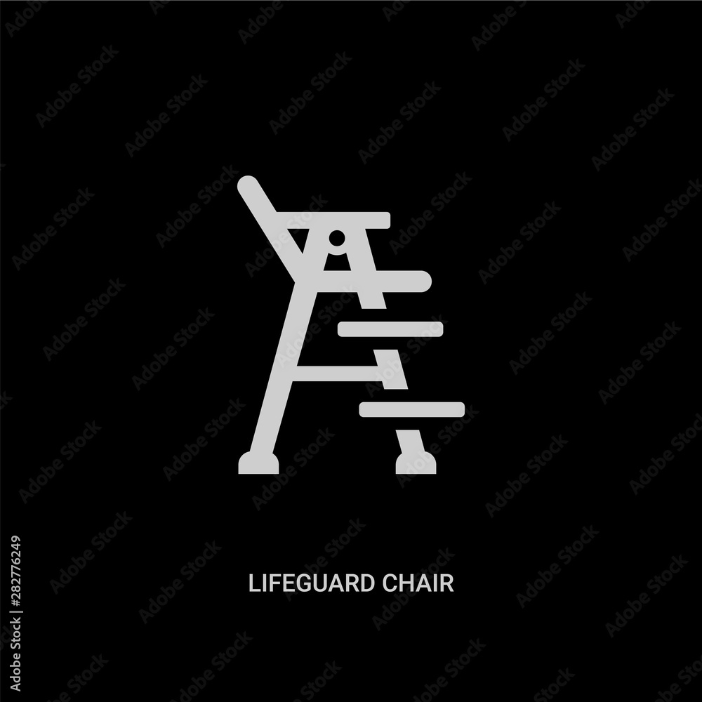 white lifeguard chair vector icon on black background. modern flat lifeguard chair from security concept vector sign symbol can be use for web, mobile and logo. white lifeguard chair vector icon on black background. modern flat lifeguard chair from security concept vector sign symbol can be use for web, mobile and logo.