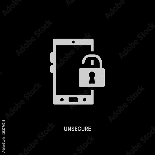 white unsecure vector icon on black background. modern flat unsecure from security concept vector sign symbol can be use for web, mobile and logo.