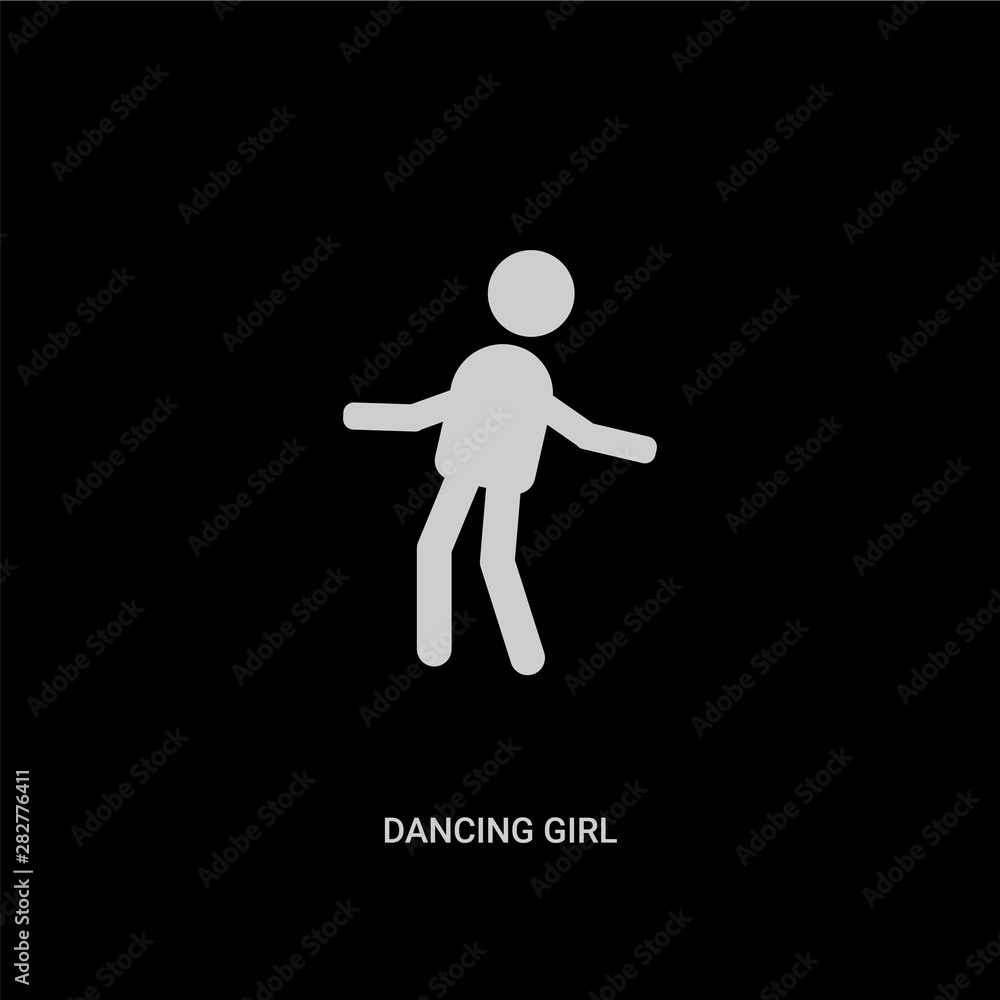 white dancing girl vector icon on black background. modern flat dancing girl from people concept vector sign symbol can be use for web, mobile and logo. white dancing girl vector icon on black background. modern flat dancing girl from people concept vector sign symbol can be use for web, mobile and logo.