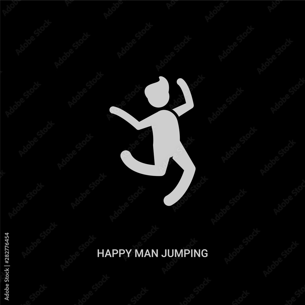 white happy man jumping vector icon on black background. modern flat happy man jumping from people concept vector sign symbol can be use for web, mobile and logo. white happy man jumping vector icon on black background. modern flat happy man jumping from people concept vector sign symbol can be use for web, mobile and logo.