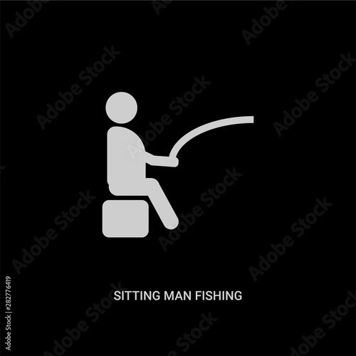 white sitting man fishing vector icon on black background. modern flat sitting man fishing from people concept vector sign symbol can be use for web, mobile and logo.