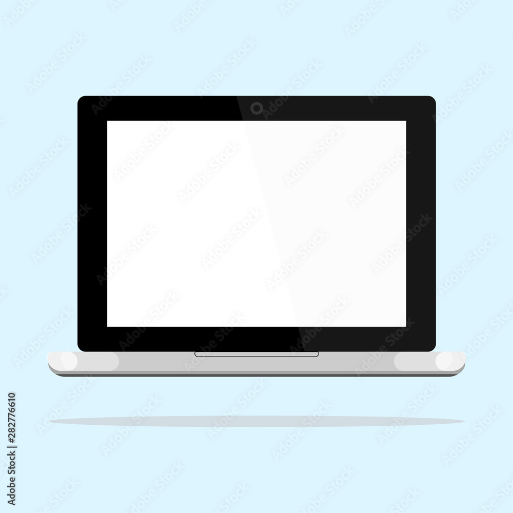 Laptop icon isolated on background. Open computer, pc with monitor, keyboard. Front view. Vector flat design Laptop icon isolated on background. Open computer, pc with monitor, keyboard. Front view. Vector flat design