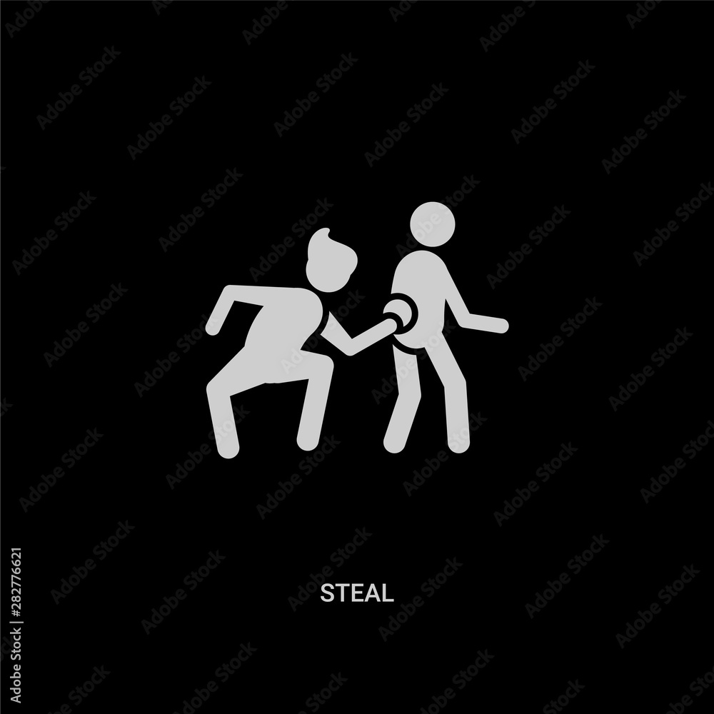 white steal vector icon on black background. modern flat steal from people concept vector sign symbol can be use for web, mobile and logo. white steal vector icon on black background. modern flat steal from people concept vector sign symbol can be use for web, mobile and logo.