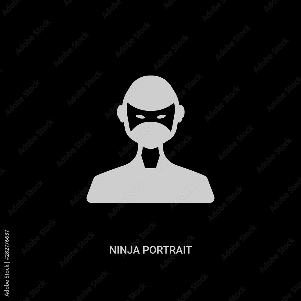 white ninja portrait vector icon on black background. modern flat ninja portrait from people concept vector sign symbol can be use for web, mobile and logo. white ninja portrait vector icon on black background. modern flat ninja portrait from people concept vector sign symbol can be use for web, mobile and logo.