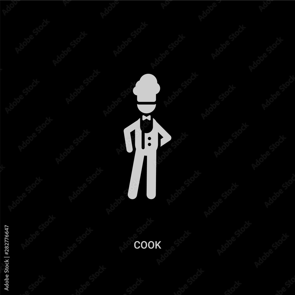 white cook vector icon on black background. modern flat cook from people concept vector sign symbol can be use for web, mobile and logo.