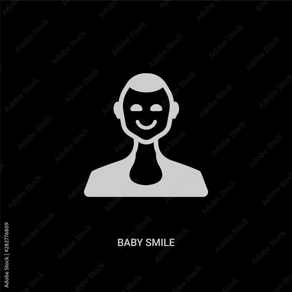 white baby smile vector icon on black background. modern flat baby smile from people concept vector sign symbol can be use for web, mobile and logo. white baby smile vector icon on black background. modern flat baby smile from people concept vector sign symbol can be use for web, mobile and logo.