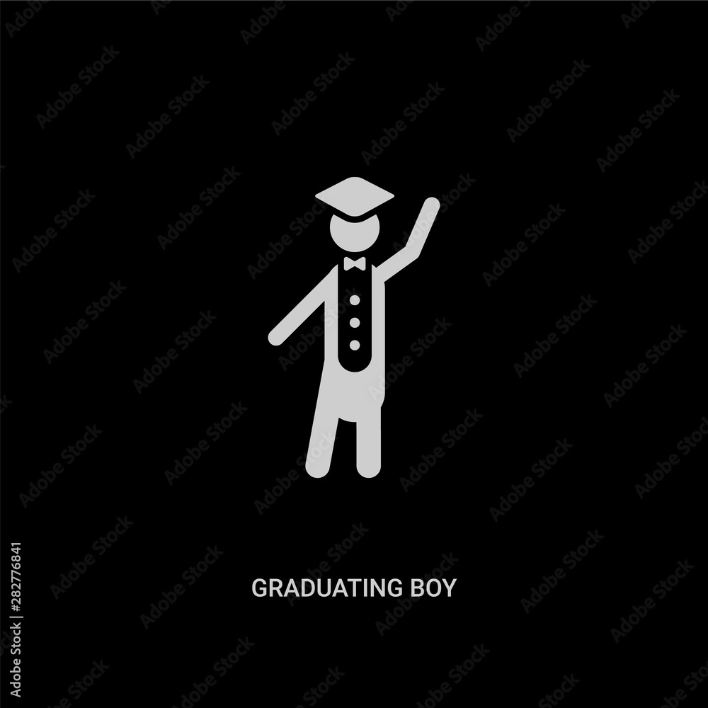 white graduating boy vector icon on black background. modern flat graduating boy from people concept vector sign symbol can be use for web, mobile and logo.