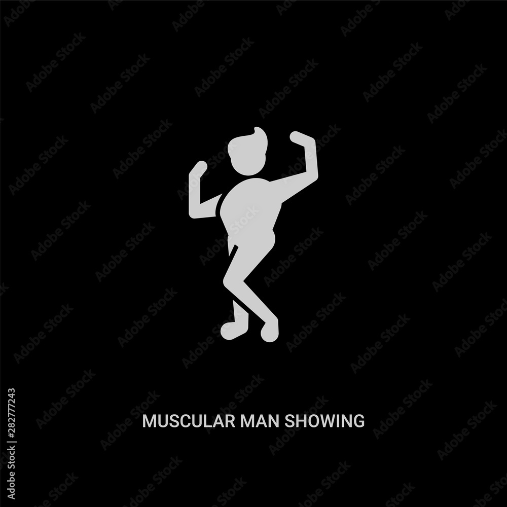 white muscular man showing his muscles vector icon on black background. modern flat muscular man showing his muscles from people concept vector sign symbol can be use for web, mobile and logo. white muscular man showing his muscles vector icon on black background. modern flat muscular man showing his muscles from people concept vector sign symbol can be use for web, mobile and logo.