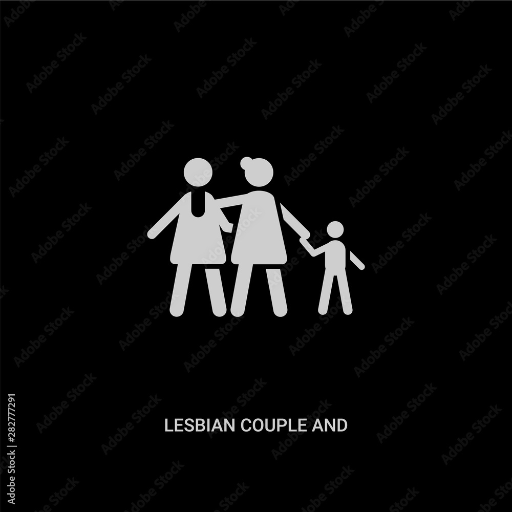 white lesbian couple and son vector icon on black background. modern flat lesbian couple and son from people concept vector sign symbol can be use for web, mobile and logo.