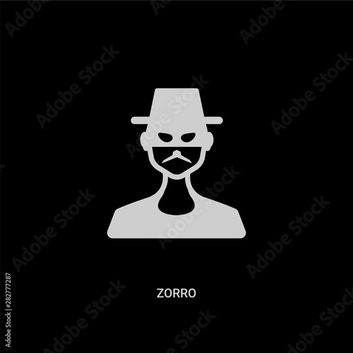white zorro vector icon on black background. modern flat zorro from people concept vector sign symbol can be use for web, mobile and logo.