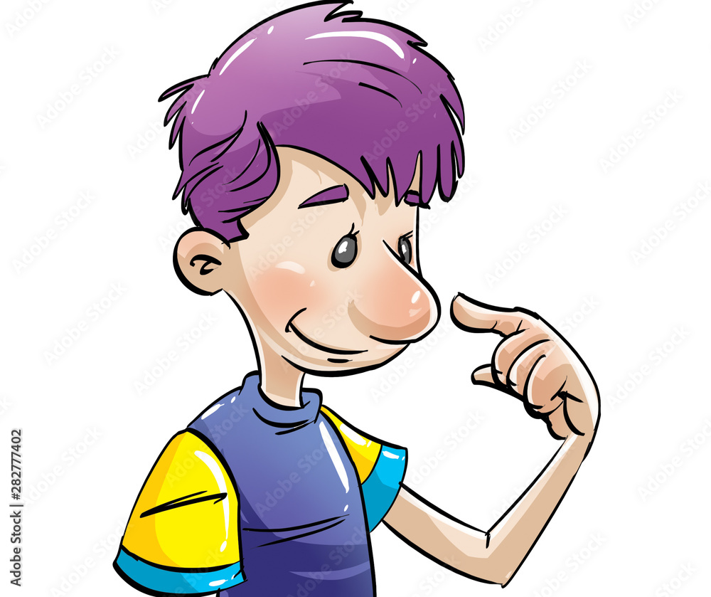 cartoon illustration of a boy showing his nose