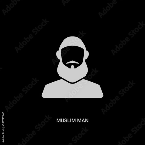 white muslim man vector icon on black background. modern flat muslim man from people concept vector sign symbol can be use for web, mobile and logo.