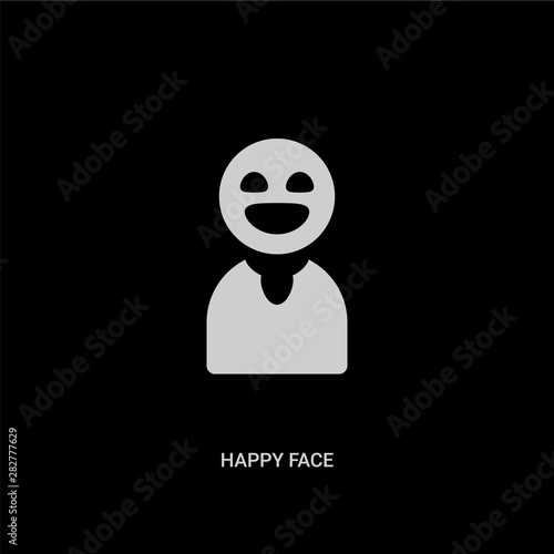 white happy face vector icon on black background. modern flat happy face from people concept vector sign symbol can be use for web, mobile and logo.