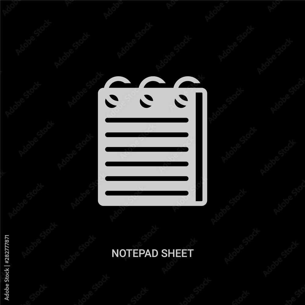 white notepad sheet vector icon on black background. modern flat notepad sheet from other concept vector sign symbol can be use for web, mobile and logo. white notepad sheet vector icon on black background. modern flat notepad sheet from other concept vector sign symbol can be use for web, mobile and logo.