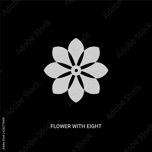 white flower with eight petals vector icon on black background. modern flat flower with eight petals from nature concept vector sign symbol can be use for web, mobile and logo.