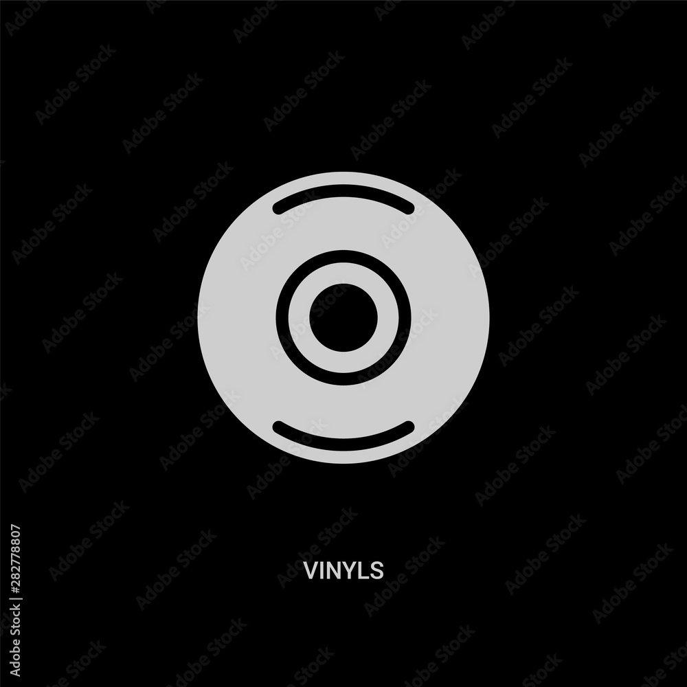 white vinyls vector icon on black background. modern flat vinyls from music concept vector sign symbol can be use for web, mobile and logo. white vinyls vector icon on black background. modern flat vinyls from music concept vector sign symbol can be use for web, mobile and logo.