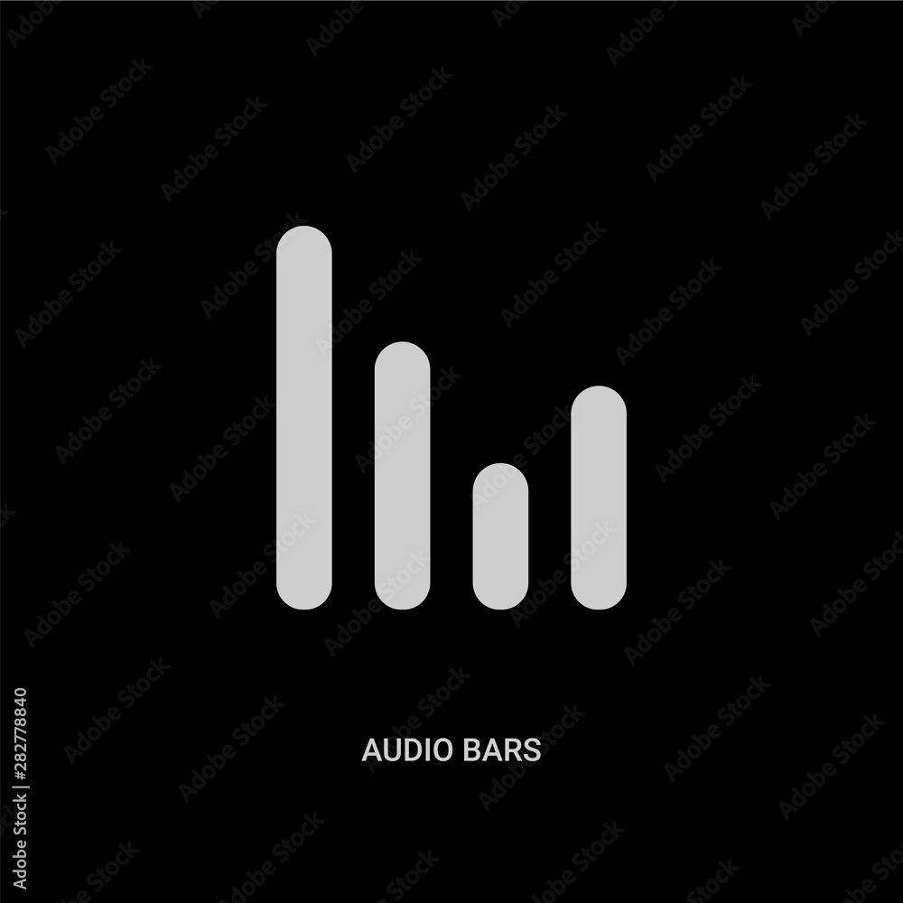 white audio bars vector icon on black background. modern flat audio bars from music concept vector sign symbol can be use for web, mobile and logo. white audio bars vector icon on black background. modern flat audio bars from music concept vector sign symbol can be use for web, mobile and logo.